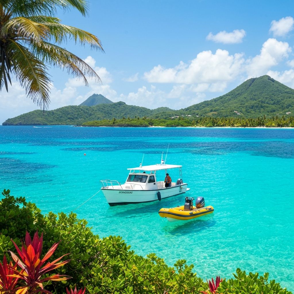 Bateau de plongee pres des Ilets Pigeon en Guadeloupe