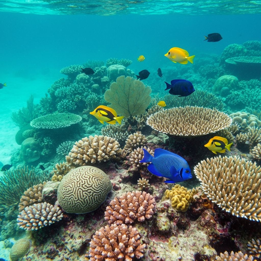 Recif corallien colore avec poissons tropicaux